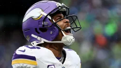 Justin Jefferson #18 of the Minnesota Vikings celebrates his touchdown against the Seattle Seahawks at Lumen Field on December 22, 2024 in Seattle, Washington.