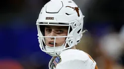 Arch Manning #16 of the Texas Longhorns warms up prior to playing against the Washington Huskies during the CFP Semifinal Allstate Sugar Bowl at Caesars Superdome on January 01, 2024 in New Orleans, Louisiana.