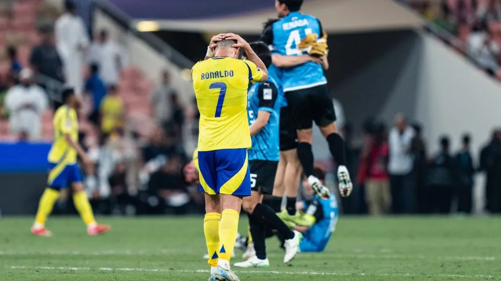 Cristiano Ronaldo #7 of Al Nassr looks dejected after his team’s defeat during the AFC Champions League Elite Semi-finals match between Al Nassr v Kawasaki Frontale at King Abdullah Sports City Hall Stadium on April 30, 2025 in Jeddah, Saudi Arabia. (Photo by Yasser Bakhsh/Getty Images)