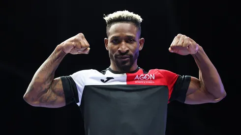 William Scull poses for a photo during the media workout ahead of his IBF, WBC and WBO World Super Middleweight titles fight on April 30, 2025.