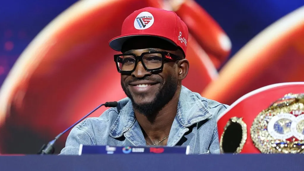 William Scull of Cuba looks on during his press conference with Canelo Álvarez to promote their Super Middleweight World Championship fight on March 06, 2025. (Source: Sarah Stier/Getty Images)