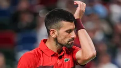 Novak Djokovic of Serbia reacts in the Men's singles 2nd Round match against Alex Michelsen of the United States during the Shanghai Masters.