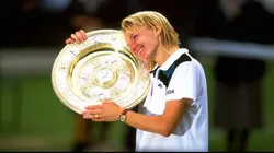 Jana Notvona celebrates her Wimbledon victory in 1998