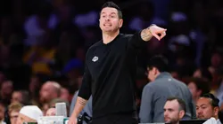 Head coach JJ Redick of the Los Angeles Lakers gestures during the second quarter in Game Five of the Western Conference First Round NBA Playoffs against the Minnesota Timberwolves at Crypto.com Arena.