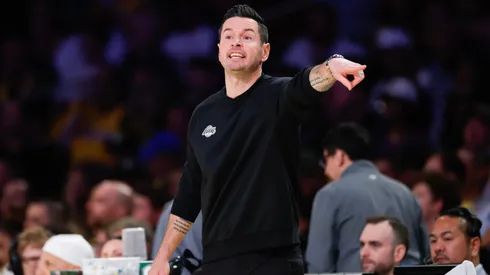 Head coach JJ Redick of the Los Angeles Lakers gestures during the second quarter in Game Five of the Western Conference First Round NBA Playoffs against the Minnesota Timberwolves at Crypto.com Arena.