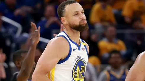 Stephen Curry #30 of the Golden State Warriors reacts after Curry made a basket during their game ain Game Three of the Western Conference First Round NBA Playoffs.