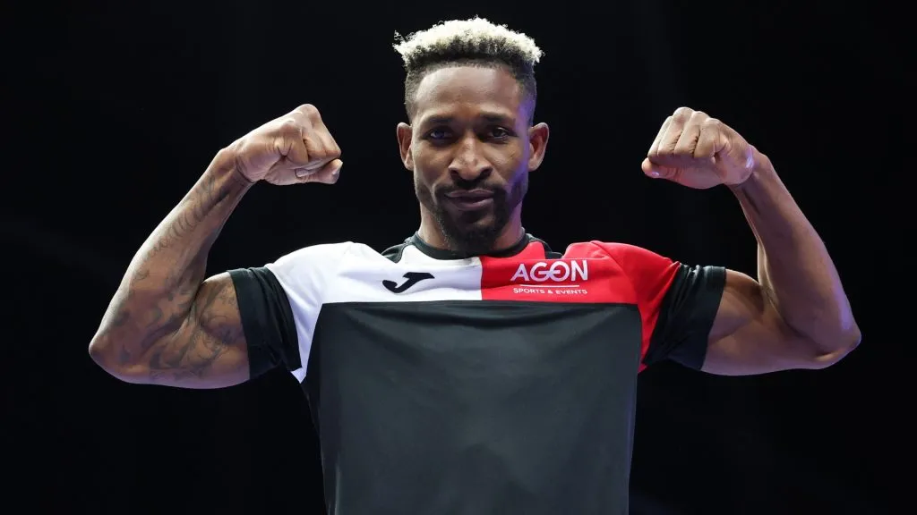 William Scull poses for a photo during the media workout ahead of his IBF, WBC and WBO World Super Middleweight titles fight against Canelo Alvarez as part of the Fatal Fury City of Wolves card at Boulevard City Studio on April 30, 2025 in Riyadh, Saudi Arabia. (Photo by Richard Pelham/Getty Images)