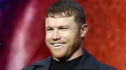 Canelo Alvarez of Mexico speaks during his press conference with William Scull of Cuba (not pictured) to promote their Super Middleweight World Championship fight on March 06, 2025.