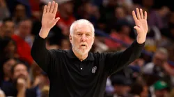 Head coach Gregg Popovich of the San Antonio Spurs calls out a play during the second half of an NBA game against the New Orleans Pelicans at Smoothie King Center on April 05, 2024 in New Orleans, Louisiana.