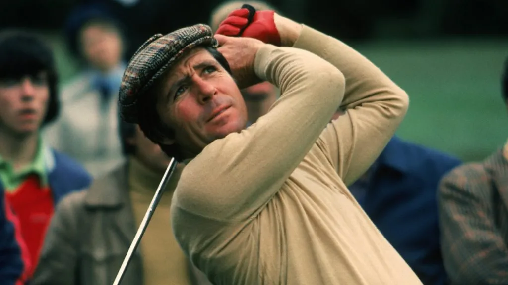 Gary Player of South Africa in action in during the Piccadilly World Match Play at Wentworth Golf Club in Surrey, England in 1976. (Source: Don Morley/Getty Images)