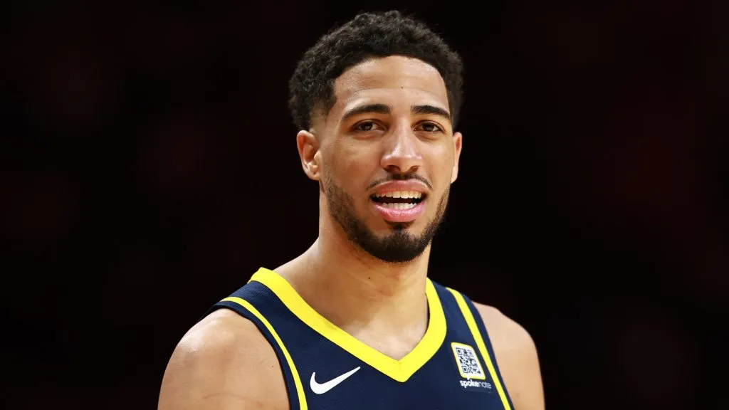 Tyrese Haliburton reacts during an Indiana Pacers game