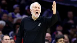 Head coach Gregg Popovich of the San Antonio Spurs reacts during the third quarter against the Philadelphia 76ersat the Wells Fargo Center on January 22, 2024 in Philadelphia, Pennsylvania.