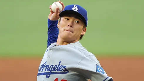 Yoshinobu Yamamoto #18 of the Los Angeles Dodgers.