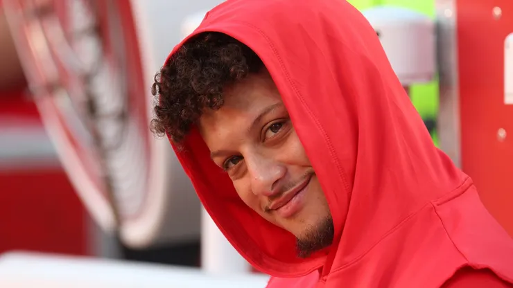 Patrick Mahomes #15 of the Kansas City Chiefs is seen on the field prior to a game against the New Orleans Saints at GEHA Field at Arrowhead Stadium on October 07, 2024 in Kansas City, Missouri.