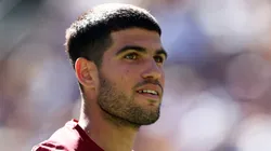 Carlos Alcaraz of Spain on court as he plays against Quentin Halys of France in their second round match during Indian Wells.