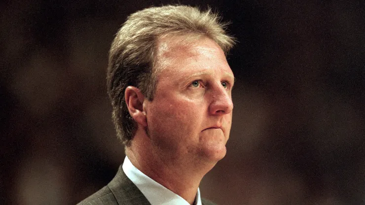 Head coach Larry Bird of the Indiana Pacers looks on during the game against the New York Knicks at Market Square Arena.