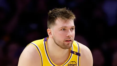 Luka Doncic #77 of the Los Angeles Lakers dribbles during a 103-96 loss to the Minnesota Timberwolves in Game Five of the Western Conference First Round NBA Playoffs
