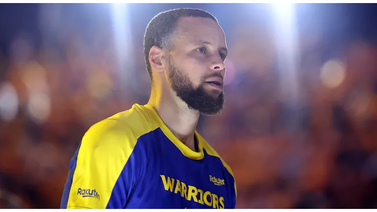 Stephen Curry #30 of the Golden State Warriors looks on prior to Game Six of the Western Conference First Round NBA Playoffs against the Houston Rockets at Chase Center on May 02, 2025 in San Francisco, California.
