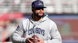 Dak Prescott #4 of the Dallas Cowboys warms up prior to a game against the San Francisco 49ers in the NFC Divisional Playoff game at Levi's Stadium on January 22, 2023 in Santa Clara, California.