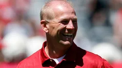 Head coach Kalen DeBoer talks with wide receiver Ryan Williams #2 during the Alabama Spring Game at Bryant Denny Stadium on April 12, 2025 in Birmingham, Alabama.