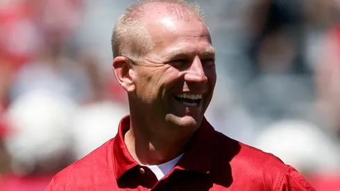 Head coach Kalen DeBoer talks with wide receiver Ryan Williams #2 during the Alabama Spring Game at Bryant Denny Stadium on April 12, 2025 in Birmingham, Alabama.