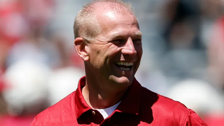 Head coach Kalen DeBoer talks with wide receiver Ryan Williams #2 during the Alabama Spring Game at Bryant Denny Stadium on April 12, 2025 in Birmingham, Alabama.