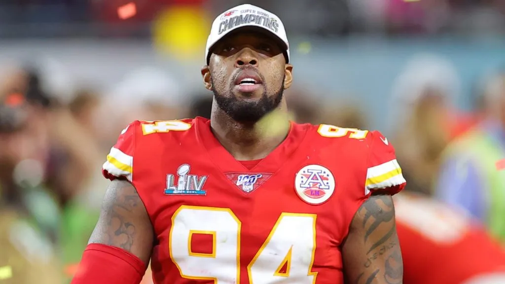Terrell Suggs #94 of the Kansas City Chiefs celebrates after defeating the San Francisco 49ers 31-20 in Super Bowl LIV at Hard Rock Stadium on February 02, 2020 in Miami, Florida.
