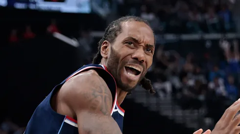 Kawhi Leonard #2 of the Los Angeles Clippers reacts.