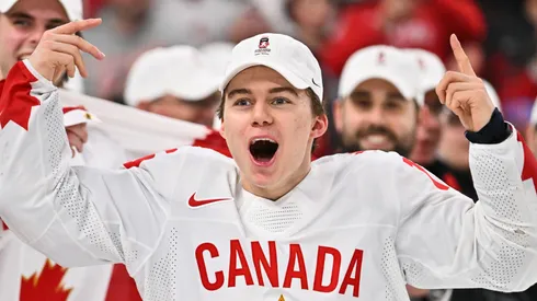 Connor Bedard #16 of Team Canada reacts as he celebrates an overtime victory against Team Czech Republic in the gold medal round of the 2023 IIHF World Junior Championship at Scotiabank Centre on January 5, 2023 in Halifax, Nova Scotia, Canada. Team Canada defeated Team Czech Republic 3-2 in overtime and become the 2023 IIHF World Junior Champions.