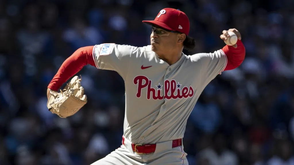 Jesús Luzardo #44 of the Philadelphia Phillies delivers a pitch in the first inning against the Chicago Cubs
