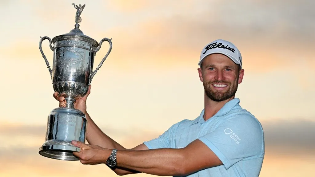 Wyndham Clark of the United States poses with the trophy after winning the 123rd U.S. Open Championship at The Los Angeles Country Club on June 18, 2023. (Source: Ross Kinnaird/Getty Images)