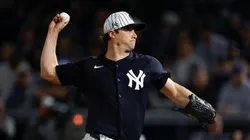 Gerrit Cole #45 of the New York Yankees throws a pitch in the second inning during a spring training game against the Toronto Blue Jays at George M. Steinbrenner Field on February 28, 2025 in Tampa, Florida.