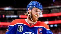 Connor McDavid #97 of the Edmonton Oilers looks on during the first period of Game Six of the 2024 Stanley Cup Final against the Florida Panthers at Rogers Place on June 21, 2024 in Edmonton, Alberta.