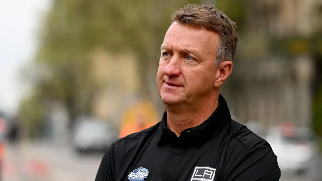Los Angeles Kings General Manager Rob Blake watches on during a NHL International Series Media Opportunity at Parliament House on September 18, 2023 in Melbourne, Australia.