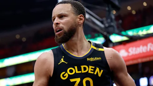 Stephen Curry #30 of the Golden State Warriors reacts against the Houston Rockets after making a shot during the fourth quarter in Game Seven of the Western Conference First Round NBA Playoffs at Toyota Center on May 04, 2025 in Houston, Texas.