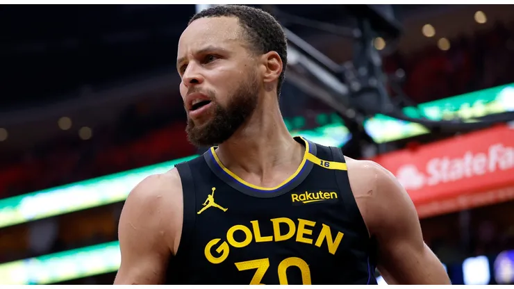Stephen Curry #30 of the Golden State Warriors reacts against the Houston Rockets after making a shot during the fourth quarter in Game Seven of the Western Conference First Round NBA Playoffs at Toyota Center on May 04, 2025 in Houston, Texas.