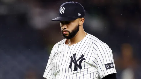 Devin Williams #38 of the New York Yankees comes out of the game during the eighth inning against the San Diego Padres at Yankee Stadium on May 05, 2025 in the Bronx borough of New York City. The Padres won 4-3.