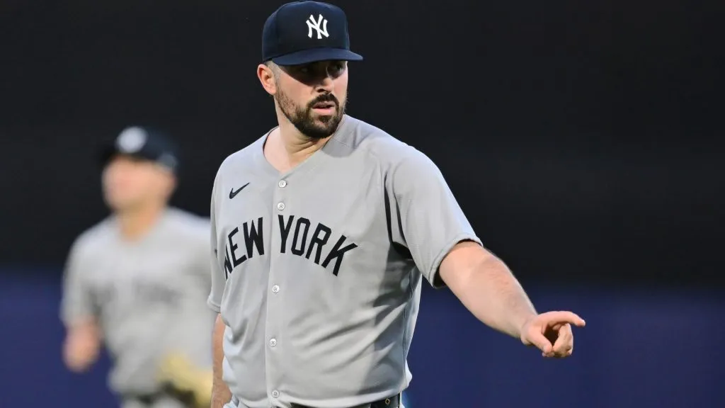Veteran pitcher Carlos Rodón #55 of the New York Yankees. (Photo by Julio Aguilar/Getty Images)