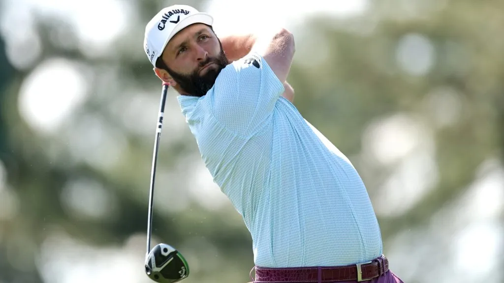 Jon Rahm of Spain plays his shot from the third tee during the third round of the 2025 Masters Tournament at Augusta National Golf Club on April 12, 2025. (Source: Michael Reaves/Getty Images)