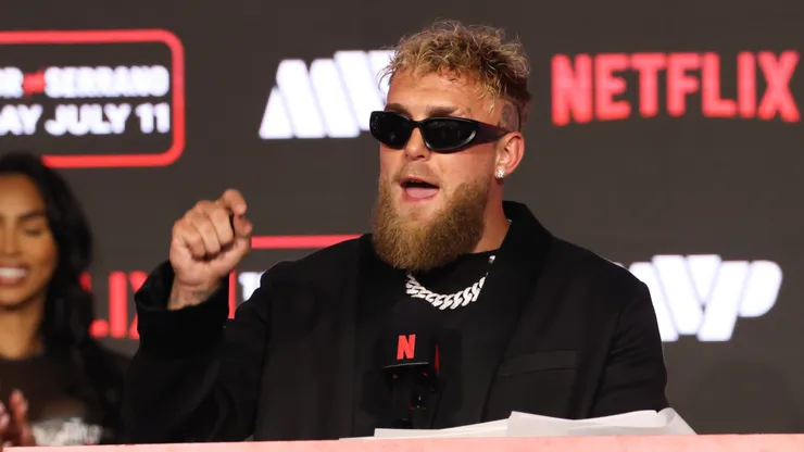 Jake Paul attends the press conference announcing the third fight between Katie Taylor and Amando Serrano at The Theater at Madison Square Garden on April 9, 2025 in New York City.