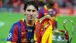 Lionel Messi with the Champions League trophy in 2011