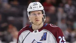 Nathan MacKinnon #29 of the Colorado Avalanche during the NHL game at Mullett Arena on December 27, 2023 in Tempe, Arizona. The Coyotes defeated the Avalanche 5-4 in overtime.