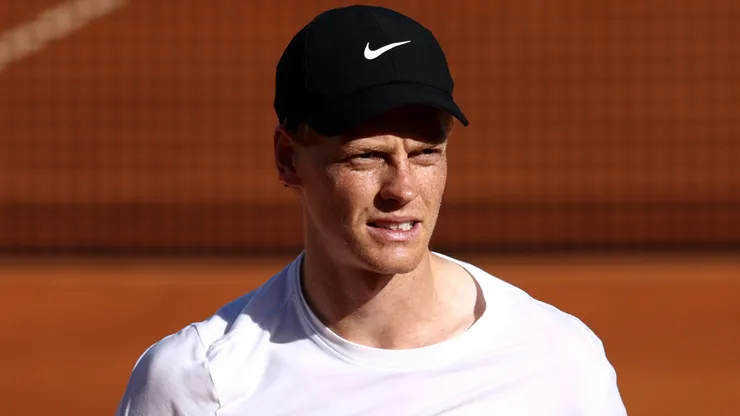 Jannik Sinner of Italy looks on during a training session on day two of the Internazionali BNL D'Italia 2025 at Foro Italico.