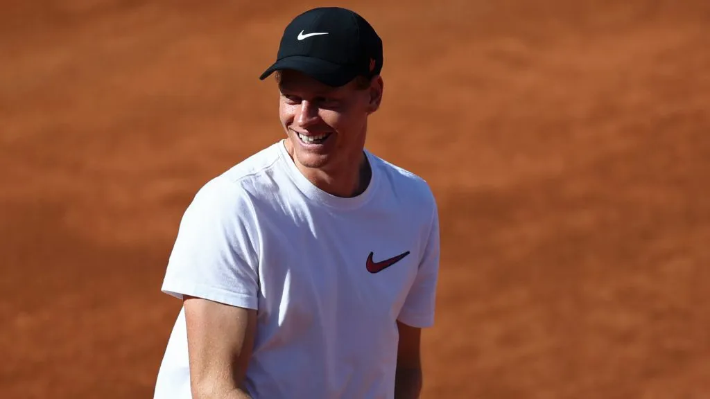 Jannik Sinner of Italy smiles during a training session on Day Two of the Internazionali BNL D’Italia 2025. (Dan Istitene/Getty Images)