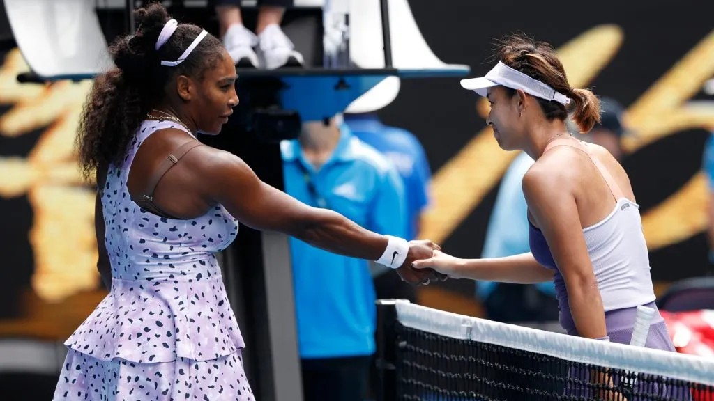 Qiang Wang shakes hands with Serena Williams after their third round match of the 2020 Australian Open. (Darrian Traynor/Getty Images)