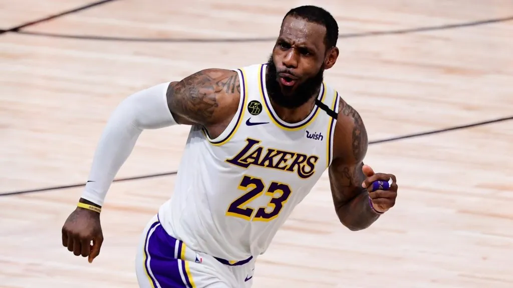 LeBron James #23 of the Los Angeles Lakers reacts during the fourth quarter against the Miami Heat in Game Six of the 2020 NBA Finals. (Source: Douglas P. DeFelice/Getty Images)