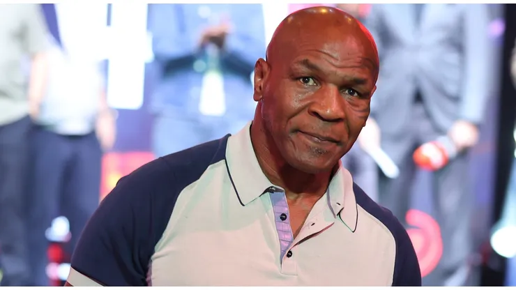 Former Heavyweight Champion Mike Tyson looks on at the Manhattan Center at the weigh in for the Fatal Fury fight card in Times Square on May 01, 2025 in New York City.