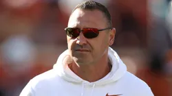 Head coach Steve Sarkisian of the Texas Longhorns looks on prior to a game against the Clemson Tigers in the Playoff First Round Game at Darrell K Royal-Texas Memorial Stadium on December 21, 2024 in Austin, Texas.