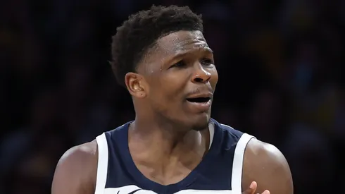 Anthony Edwards reacts in the third quarter vs the Lakers in the NBA Playoffs on April 22, 2025.