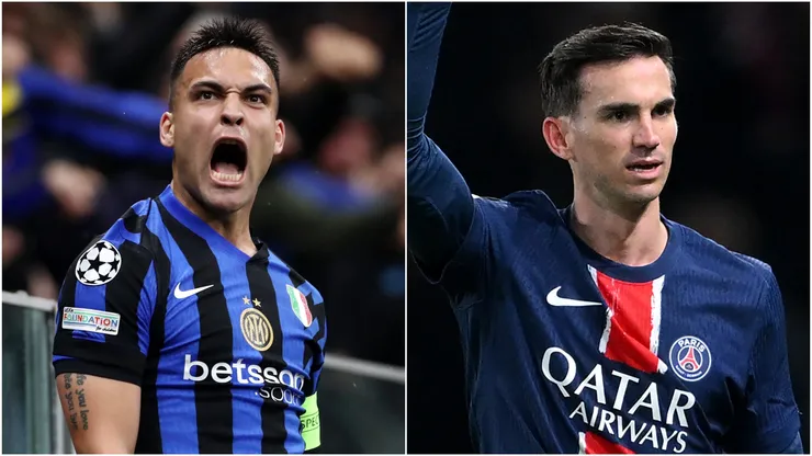 Lautaro Martinez of Inter (left) and Fabian Ruiz of PSG